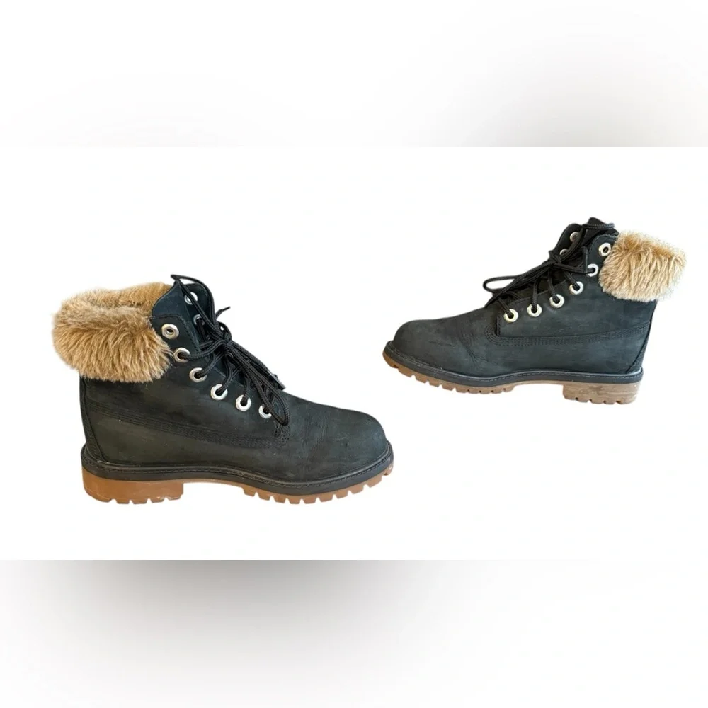 Timberland Boots Faux Fur Girls Size 4 Waterproof Black Leather